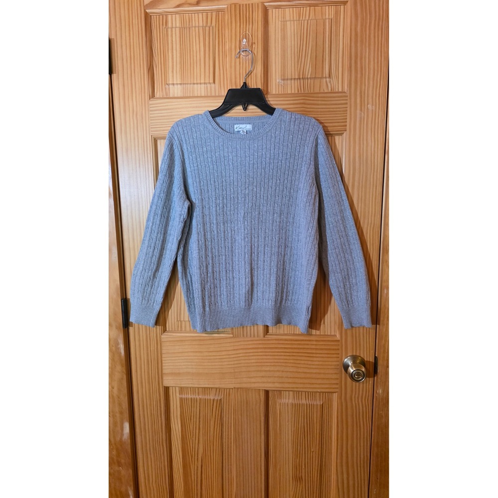 Kim Rogers Gray Cable Knit Sweater Womens Large 100% Cotton Crewneck Pullover